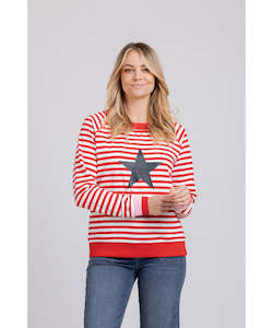 Womens Hoodies Sweatshirts: Mi Moso Striped Delight Sweat Shirt - Red