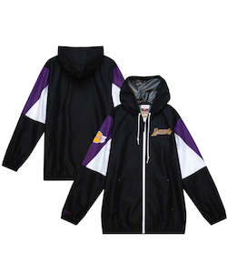 Mens Hoodies Sweatshirts: Mitchell & Ness Throw It Back Full Zip Windbreaker LA Lakers - Black