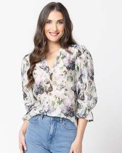 Womens Tops Shirts Blouses: Seeking Lola Graceful Top - Water Bloom