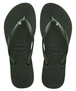 Womens Jandals Sandals Sliders: Havaianas Swarovski Slim Crystal - Green/Olive