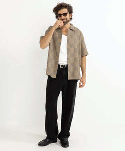 Mens Shirts: Rhythm Tanner Check SS Shirt - Tobacco