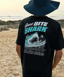 Boys T Shirts: The Mad Hueys Great Bite Shark Youth SS Tee - Black