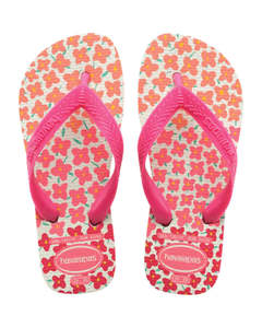 Girls Boys Jandals: Havaianas Kids Flores - White/Pink Flux