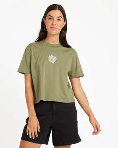Womens T Shirts Tees: Volcom Dial Crop Tee - Moss Stone