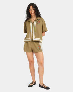 Womens Tops Shirts Blouses: RVCA Womens Mel G Button Down Short Sleeve Shirt - Olive