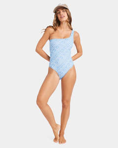 Womens Swimwear: Billabong Womens More Than Waves One Shoulder One Piece Swimsuit - Tidal Blue