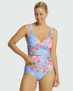 Womens Swimwear: Sea Level Indochine Cross Front Multifit Singlet Top - Light Blue