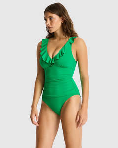 Womens Swimwear: Sea Level Essentials Edit D/DD Cup Frill One Piece - Kelly Green