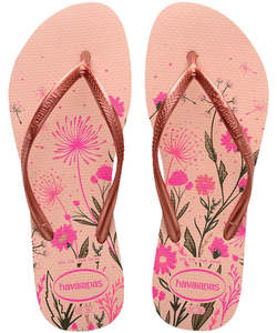 Womens Jandals Sandals Sliders: Havaianas Slim Organic Women's Jandal - Ballet Rose / Golden Blush