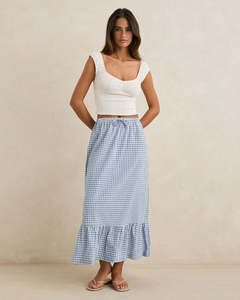 Women: Rhythm Lola Check Tiered Maxi Skirt - Blue