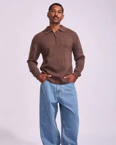 Mens Clothing: Rhythm Quarter Zip Knit - Dark Brown