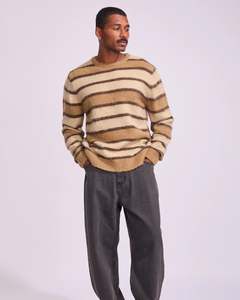 Mens Clothing: Rhythm Mohair Striped Knit - Bark