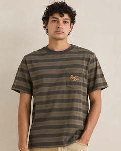 Rhythm Vintage Jacquard Stripe SS T-Shirt - Olive
