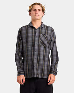 Men: Volcom Heavy Twills Flannel Long Sleeve Shirt - Gloss Black