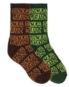 Santa Cruz Stack Repeat Crew Boys Socks 2Pk - Brown - Dark Green