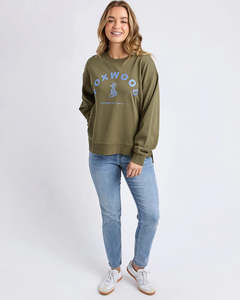 Womens Hoodies Sweatshirts: Foxwood Effortless Contrast Crew - Moss