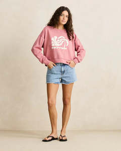 Womens Hoodies Sweatshirts: Rhythm Sun And Palm Slouchy Crew Neck Fleece - Dusty Plum