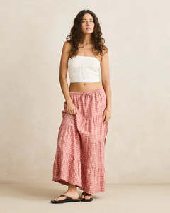 Womens Skirts: Rhythm Kirra Check Tiered Maxi Skirt - Pink