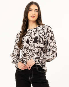 Womens Tops Shirts Blouses: Seeking Lola Gratitude Top - Ivory Swirl