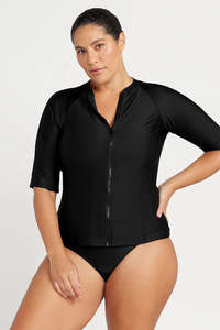 Sale: ArteSands Hues Sun Safe Short Sleeve Zip Front Rash Top - Black