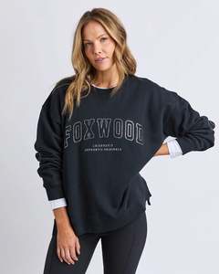 Womens Hoodies Sweatshirts: Foxwood Interval Crew - Black with Silver