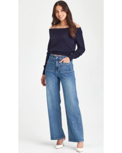Junkfood Libby Wide Leg Jean -Denim Blue