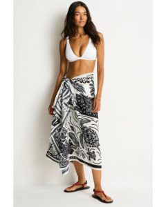 Sea Level Jungle Lino Long Sarong - Black