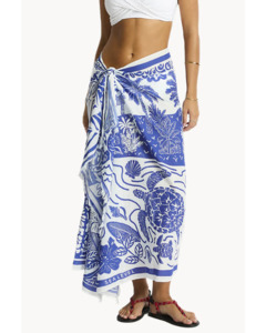 Sea Level Jungle Lino Long Sarong - Blue