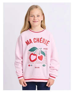 Sale: Eve Girl Cherry Hearts Crew - Pale Pink