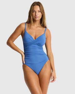 Sea Level Essentials Edit Cross Front Scoop Back One Piece - Denim Blue