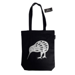 Wairuatanga me te Taiao (Connection to the spiritual & natural world): Kiwi canvas tote bag (Black)