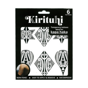Hinengaro me Tinana (Connection to Mind, Body & Māori arts): Māori design badge style – Temporary Tattoos (6 Pce)