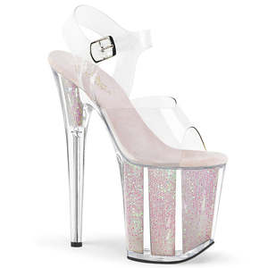 On Sale Heels: PLEASER FLAMINGO-808G CLR/OPAL GLITTER INSERTS