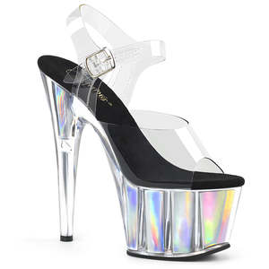 On Sale Heels: PLEASER ADORE-708HGI CLR/SLV HOLOGRAM INSERTS