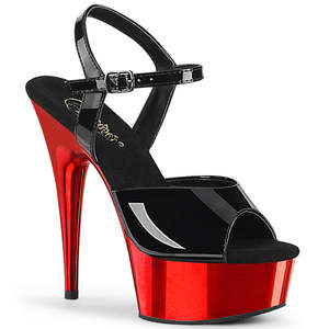 On Sale Heels: PLEASER DELIGHT-609 BLK PAT/RED CHROME