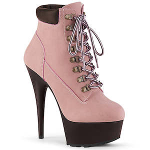 6: PLEASER DELIGHT-600TL-02 B. PINK NUBUCK FAUX LEATHER/D. BROWN MATTE - IN STOCK - ON SALE