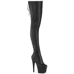 7: PLEASER ADORE-3850 BLK STR. FAUX LEATHER/BLK MATTE