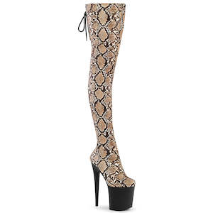 8: PLEASER FLAMINGO-3008SP-BT TAN-BROWN SNAKE PRINT/BLK MATTE