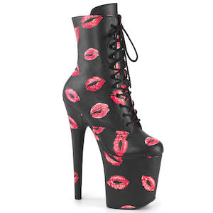 8: PLEASER FLAMINGO-1020KISSES BLK FAUX LEATHER/BLK FAUX LEATHER