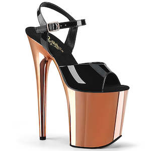 PLEASER FLAMINGO-809 BLK PAT/ROSE GOLD CHROME - IN STOCK - ON SALE