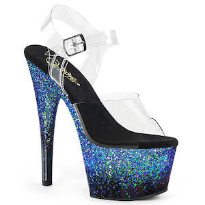 PLEASER ADORE-708SS CLR/BLK-BLUE MULTI GLITTER - IN STOCK - ON SALE