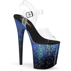 On Sale Heels: PLEASER FLAMINGO-808SS CLR/BLK-BLUE MULTI GLITTER - IN STOCK - ON SALE