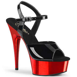 On Sale Heels: PLEASER DELIGHT-609 BLK PAT/RED CHROME - IN STOCK - ON SALE