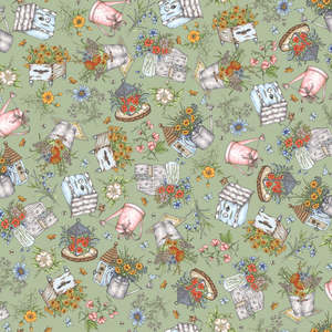 Quilts: Garden Stroll Green Houses -Watering Cans