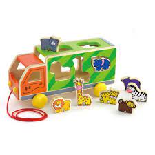 Hape Beach Toys: Viga - Pull Along Shape Sorter - Animal Truck