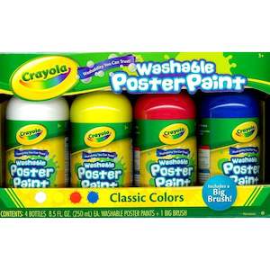 Arts Crafts Crayons: Crayola - Washable Poster Paint Pots 4 Classic Colours & Big Brush