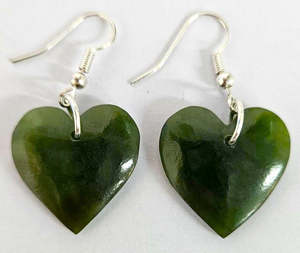 NZ Greenstone Earrings - Heart shaped 20mm