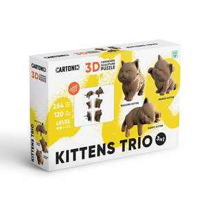 Cartonic 3D Cardboard Sculpture Puzzle - Trio Kittens