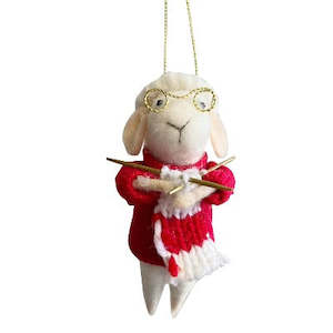 Figurine: Christmas Felted Decoration - Knitting Sheep