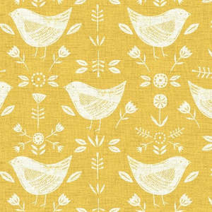 Lunch Bag: Oil Cloth Reusable Lunch Bag - Dainty Mustard Birds